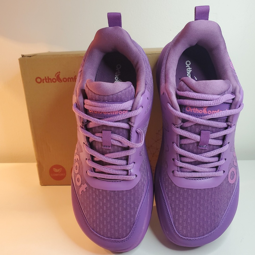 OrthoComfoot Womens Orthopedic Walking Shoes Purple Wide Toe Box Sneakers 8.5